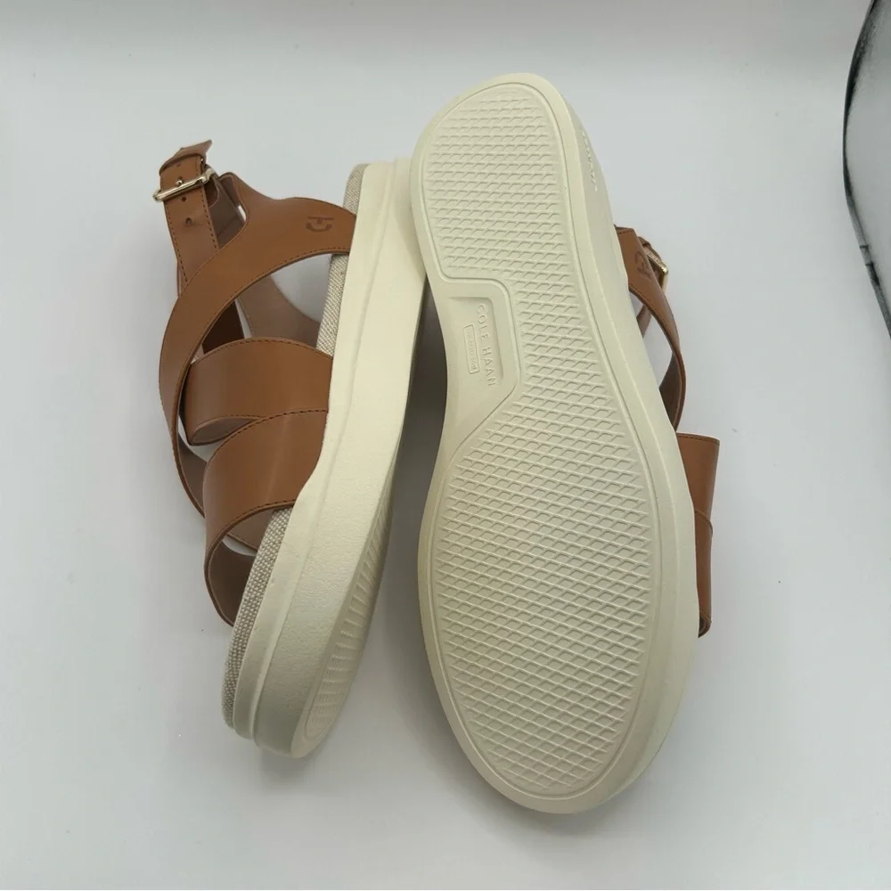 NWB Cole Haans Womens Grandpro rally castine heeled sandals size 8.5 Pecan ivory